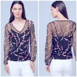 🌹White House Black Market Floral Embroidered Long-sleeve top w/Camisole, Size XL